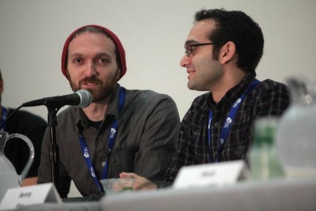 Benny Fine (Right) and Rafi Fine speaking at the 2014 VidCon at the Anaheim Convention Center