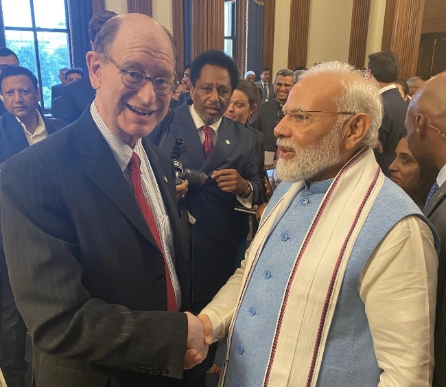 Brad Sherman (Left) as seen while shaking hands with Indian Prime Minister Narendra Modi at U.S. Capitol Building, Washington D.C. in June 2023