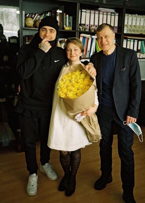Egor Kreed with his parents, as seen in March 2021
