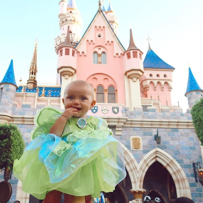 Halston Blake Fisher as seen in a picture while dressed as Tinkerbell at Disneyland Park in Anaheim, Orange County, California, United States in September 2019