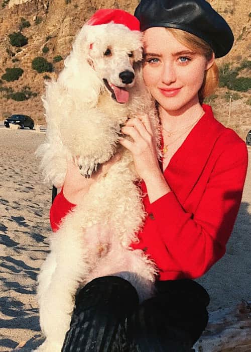 Kathryn Newton with her dog as seen in December 2017