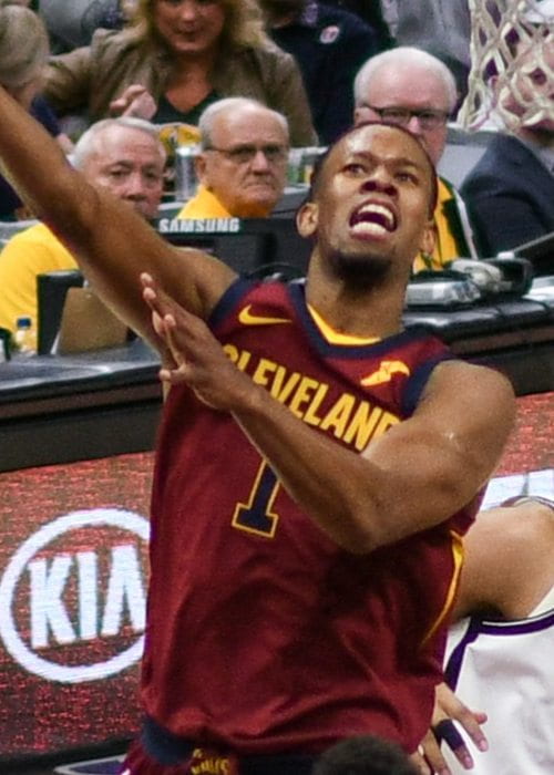 Rodney Hood during a match as seen in February 2018